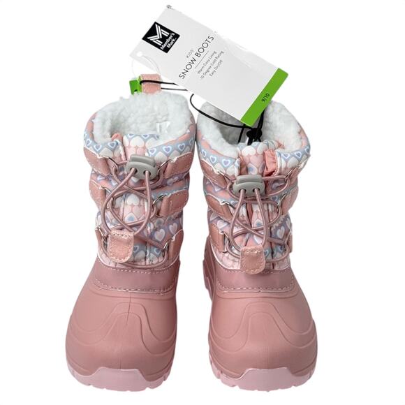 NEW Girls SNOW BOOTS 9/10 Fleece Line Pink Boot Winter Water Resist Hearts NWT - Picture 8 of 9
